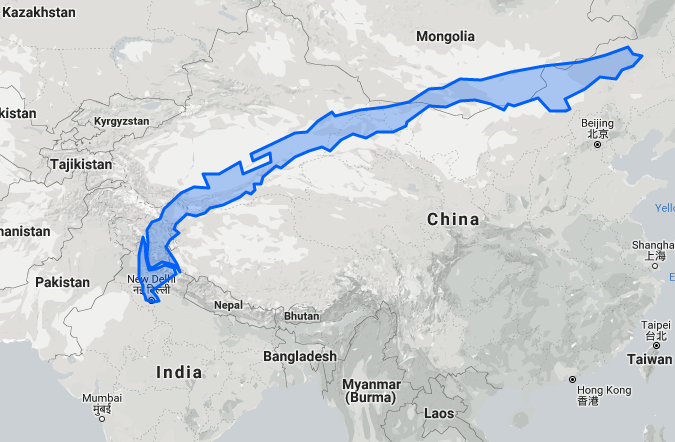 Chile in Asia would stretch from New Delhi, India to beyond Beijing, China.