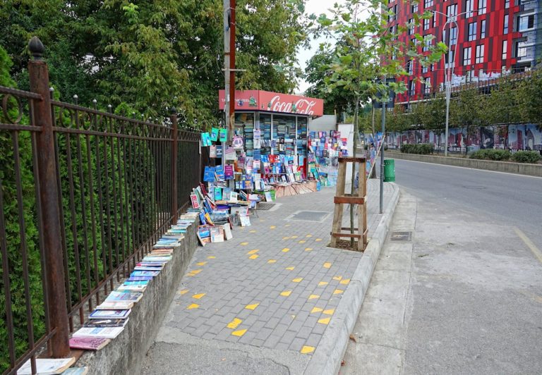 A pop-up bookstore in the streets of Tirana, Albania.