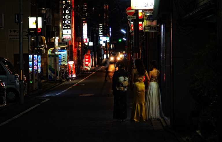 Hostesses in Gion back alley in Kyoto, Japan.