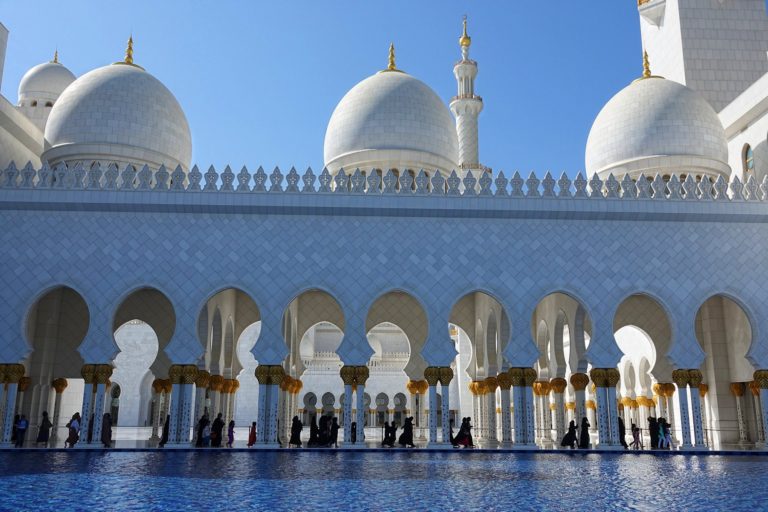 Women walking towards their praying hall at Sheikh Zayed Mosque in Abu Dhabi.