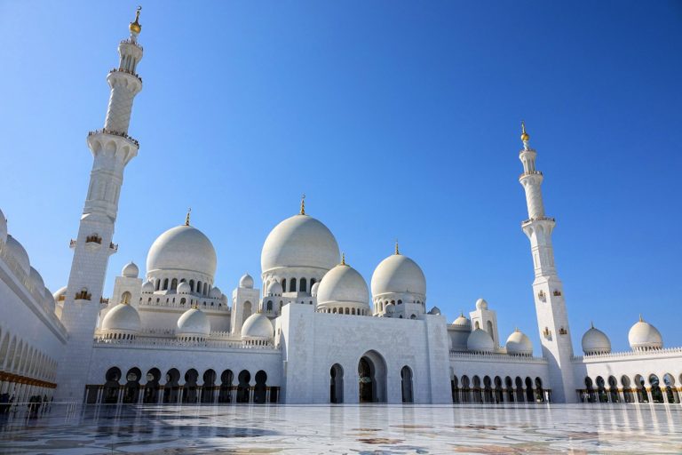 The courtyard at Sheikh Zayed Mosque in Abu Dhabi.