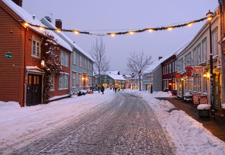 Bakklandet with Christmas decorations up.