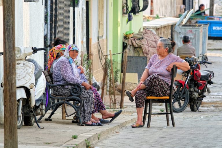Photo of old women chatting in the streets of Selcuk, Turkey.