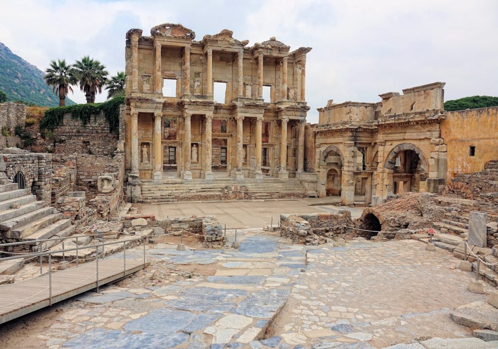 Photo of entrance to Library of Celsus in Ephesus, Turkey.