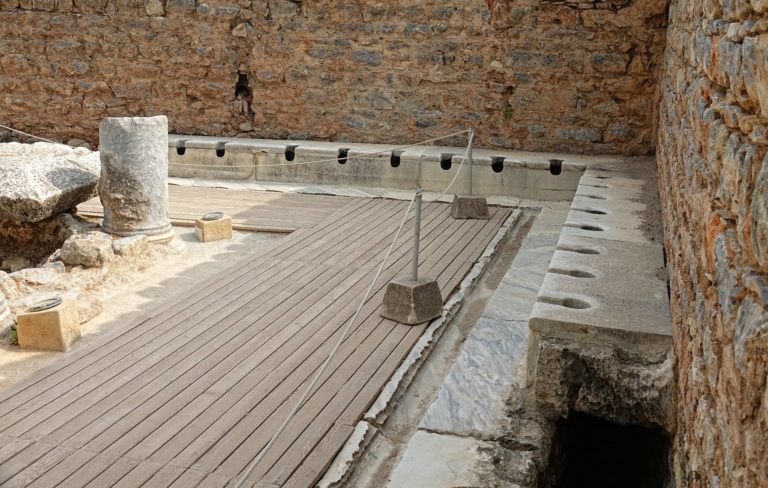 Photo of ancient Roman latrine in Ephesus, Turkey.