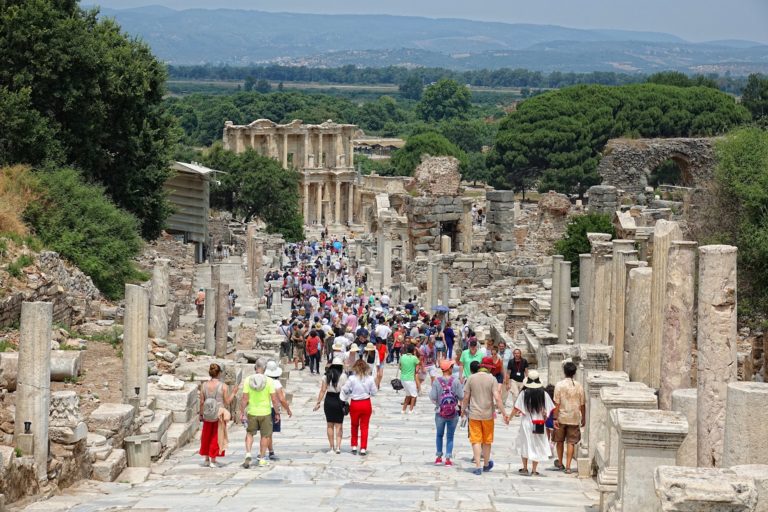 Photo of tourists in Ephesus, Turkey.