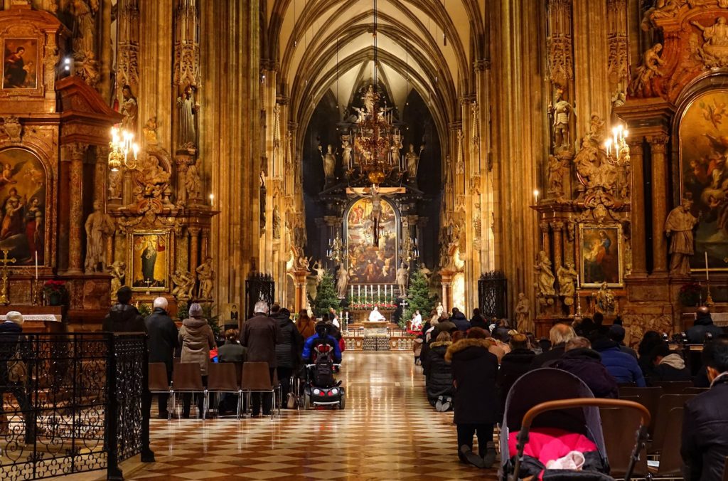 Photo of evening mass in St. Stephens Cathedral in Vienna, Austria.