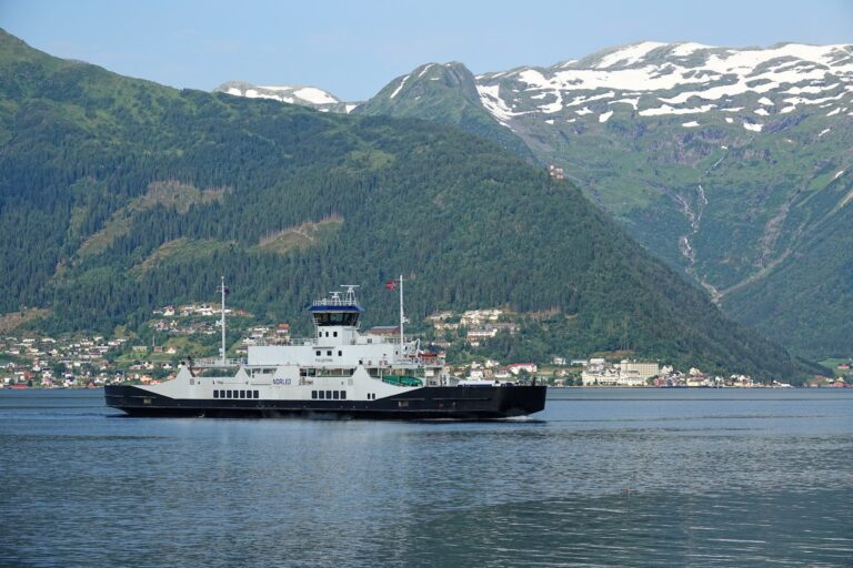 Photo of ferry at Hella ferry landing, near Balestrand, Norway.
