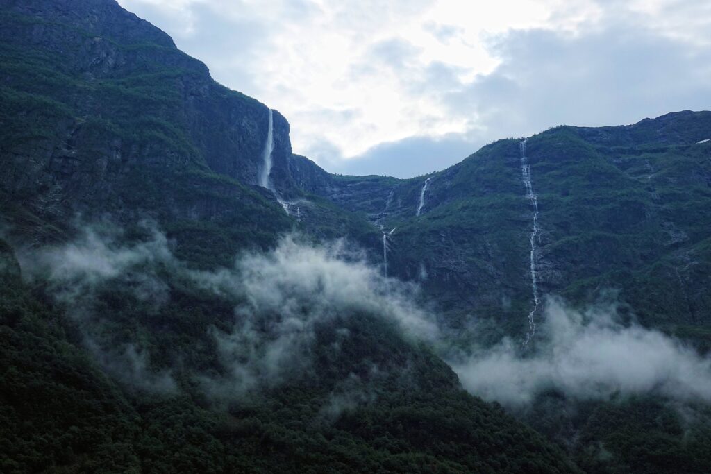 Photo of waterfalls above Gudvangen, Norway.