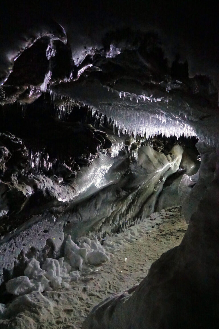 Photo of cool interior in ice cave outside Longyearbyen, Svalbard.