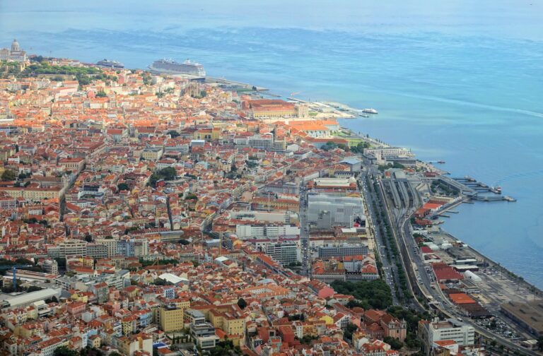 Aerial photo of Lisbon taken from a plane about to land.