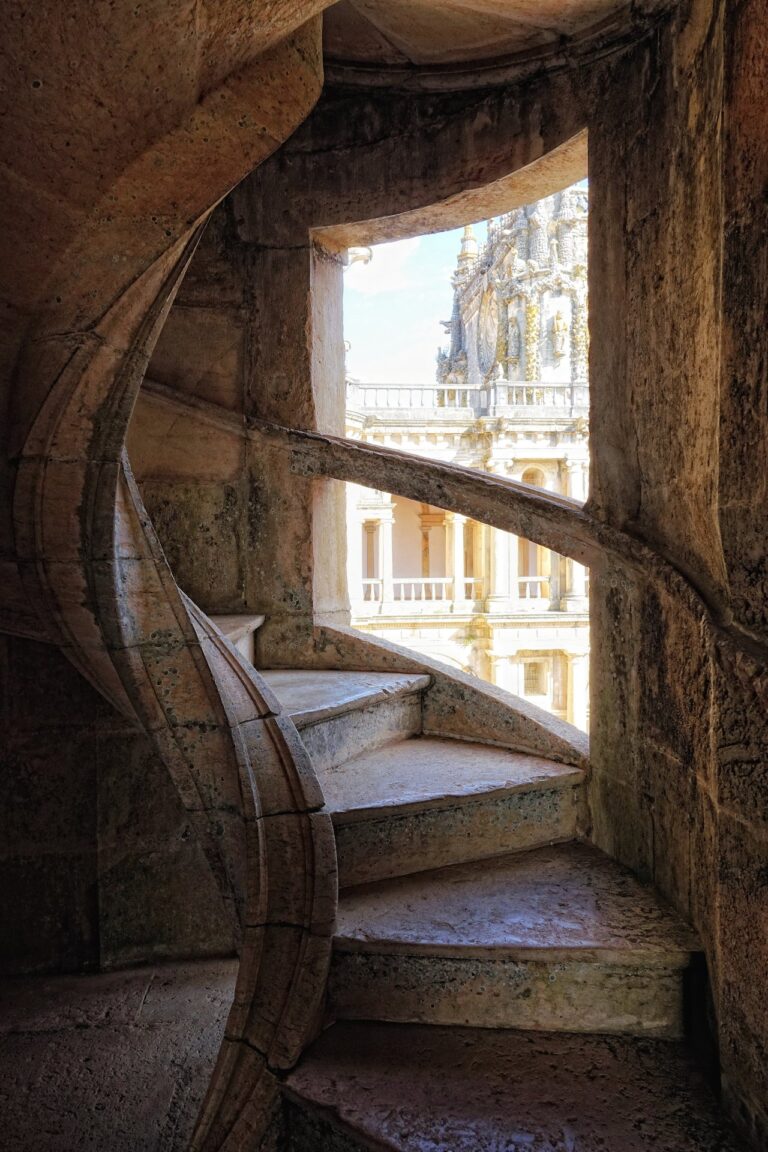 Photo of Manueline winding stairs in Convento de Cristo in Tomar, Portugal.