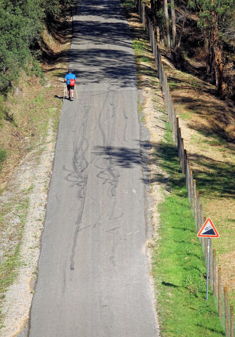 Photo of steep hill, ten degrees, on Camino de Santiago.