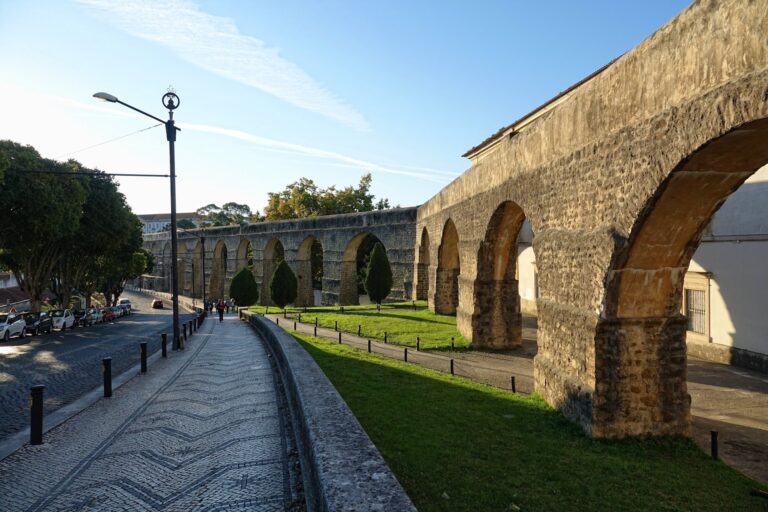 Photo of the old aqueduct in Coimbra, Portugal.