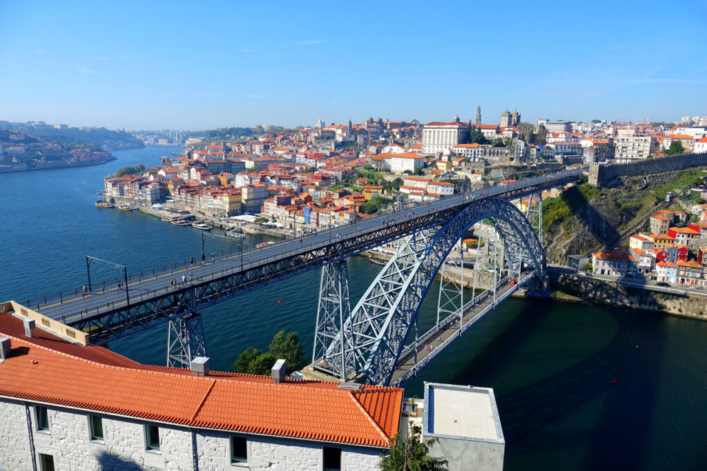 Photo of the port of Porto, Portugal, from Serra do Pilar.