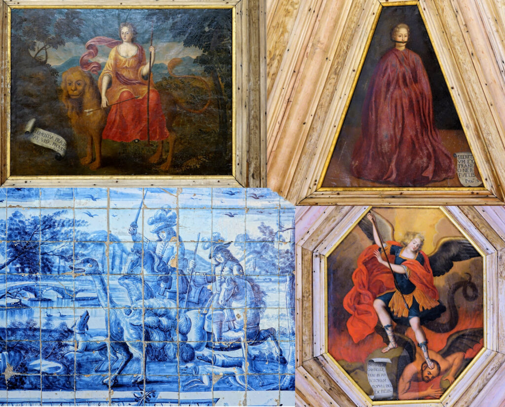 Photo of various interesting pieces of art from the cathedral of Porto, Portugal.