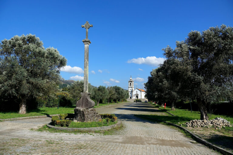 Photo of square leading up to the church in Piaes, Portugal.