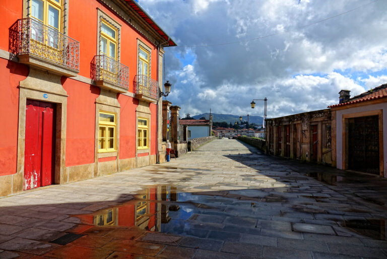 Photo of the old Roman western end of Ponte Romana in Ponte de Lima, Portugal.