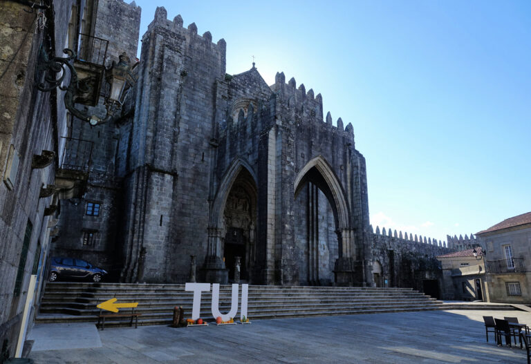 Photo of the entrance to the cathedral in Tui, Spain.