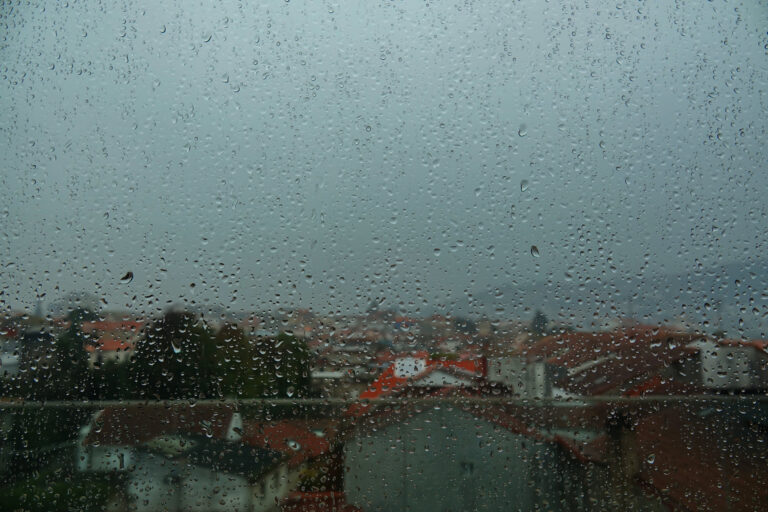 Photo of rain drops on a window in Pontevedra, Spain.
