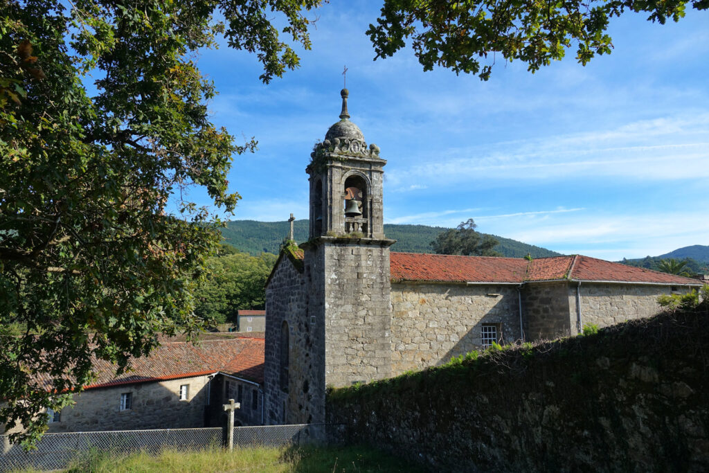 Photo of clock tower in the Herbon monastery in Galicia, Spain.