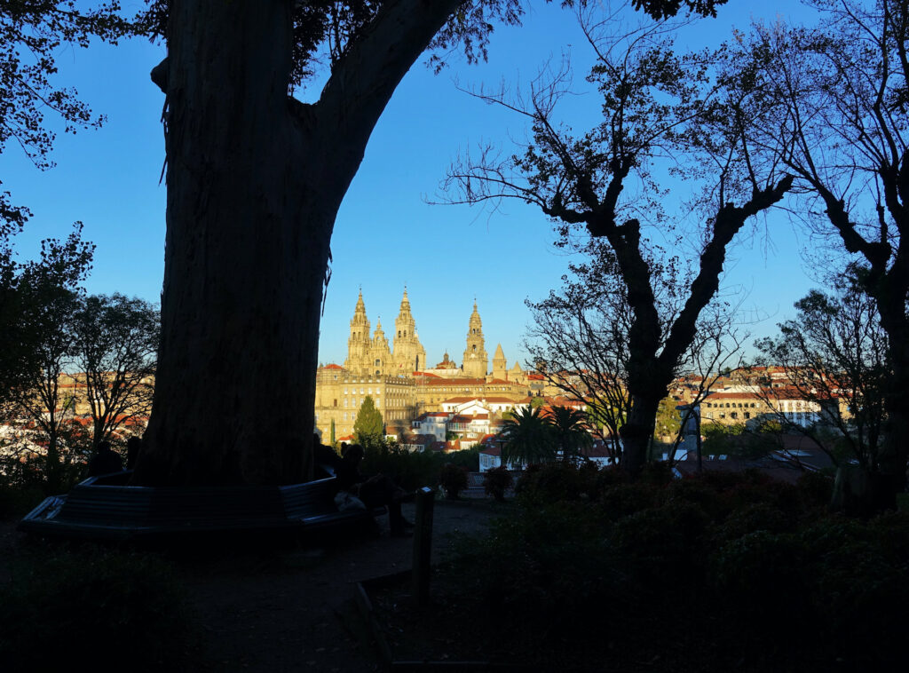 Photo of the cathedral in Santiago de Compostela, seen from the Alameda park.