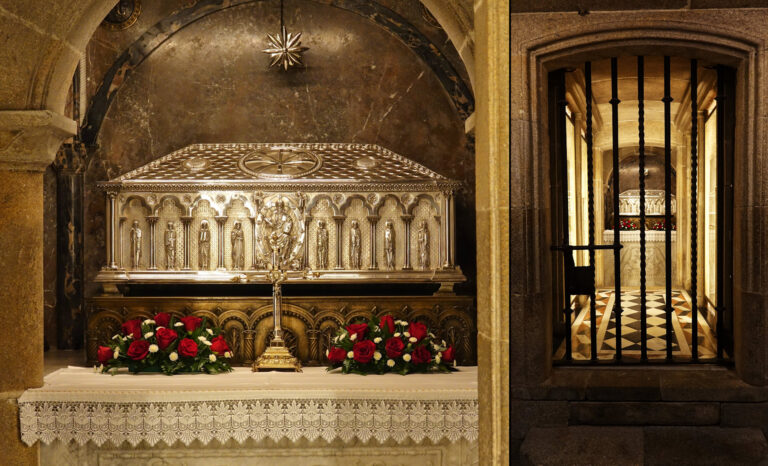 Photo of the silver box containing the bones of Saint James, the Apostle, in the crypt in the cathedral in Santiago de Compostela.