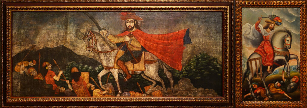 Photo of paintings of Saint James the indian-slayer and Moor-slayer. Santiago Matamoros.