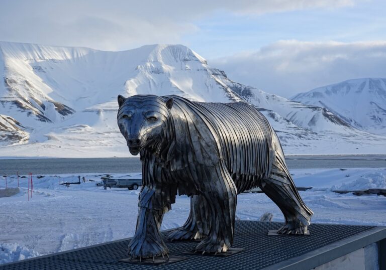 Photo of metal bear in Longyearbyen, Norway